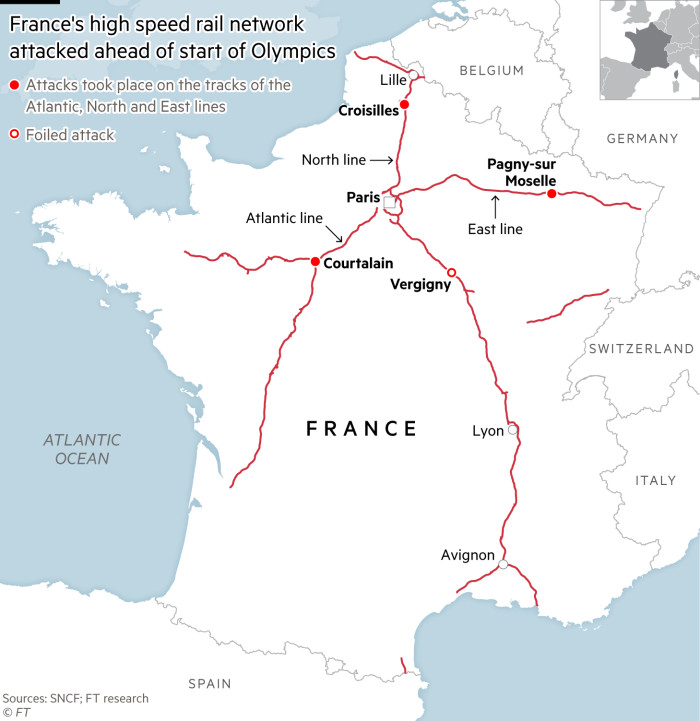 Sabotage hits French railways hours before Olympics opening ceremony